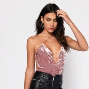 TOBI Taylor Rose Pink Velvet Strappy Bodysuit - Size M